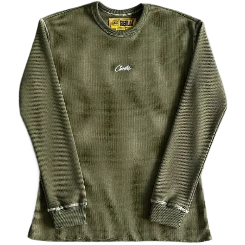 corteiz Long Sleeve Waffle C Stars -Army Green